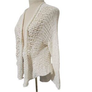 Crea Concept Womens Open Knit White Cardigan Sweater Medium Handmade Money Luxe